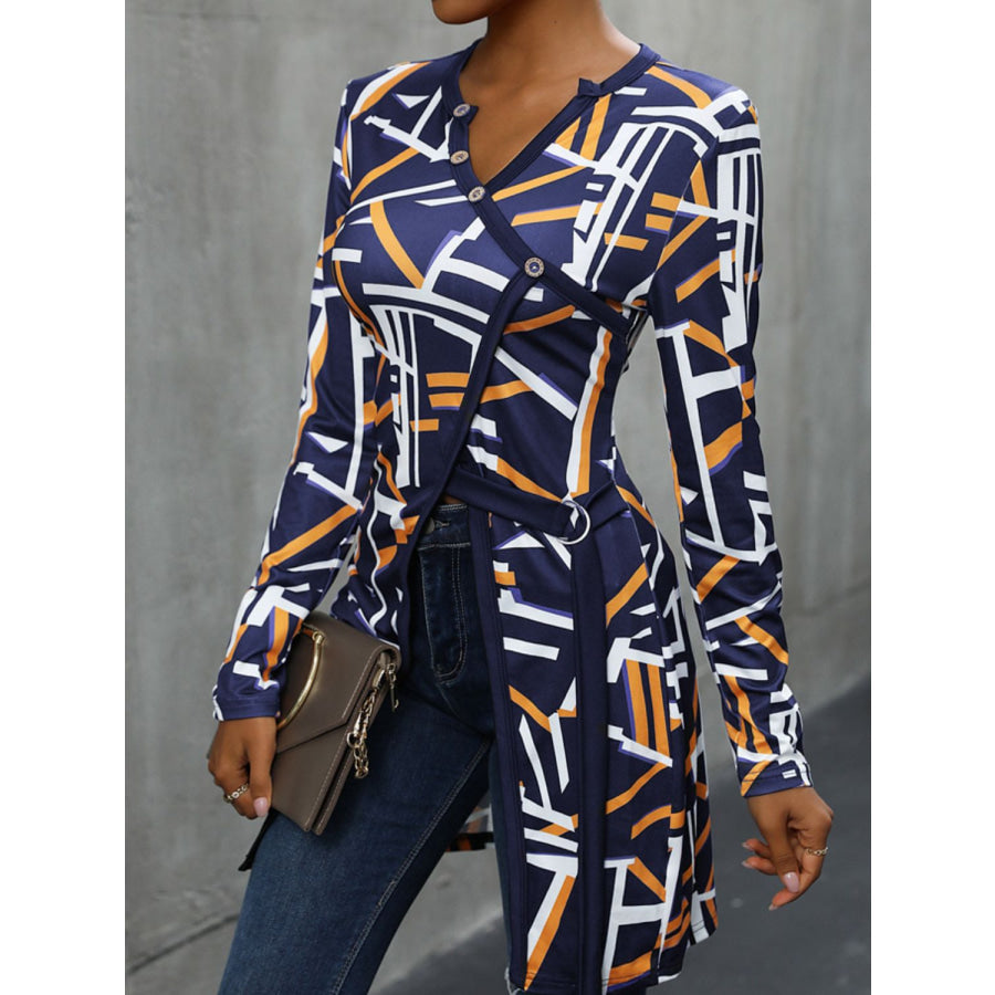 Geometric Surplice Long Sleeve T-Shirt Dark Blue / S Apparel and Accessories