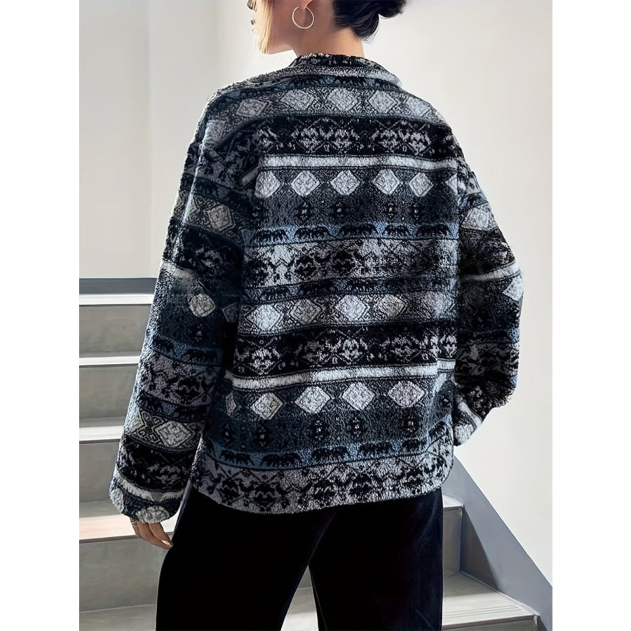 Geometric Turtleneck Zip Up Jacket Apparel and Accessories