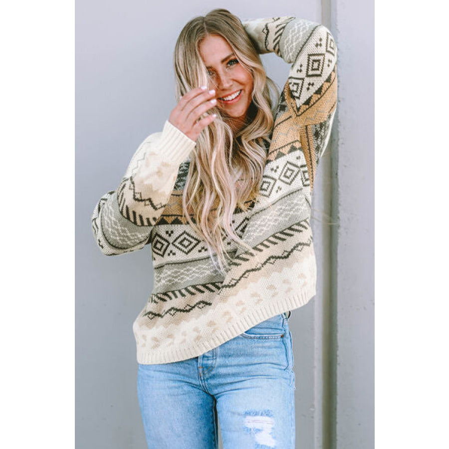 Geometric V - Neck Dropped Shoulder Sweater Apparel and Accessories