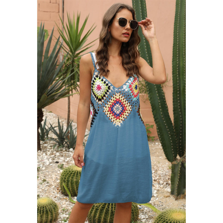 Geometric V - Neck Spaghetti Strap Cover Up Dress Apparel and Accessories