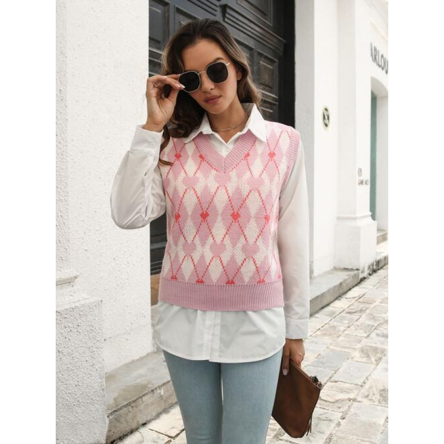 Geometric V-Neck Sweater Vest Shirts & Tops