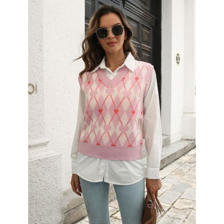 Geometric V-Neck Sweater Vest Shirts & Tops