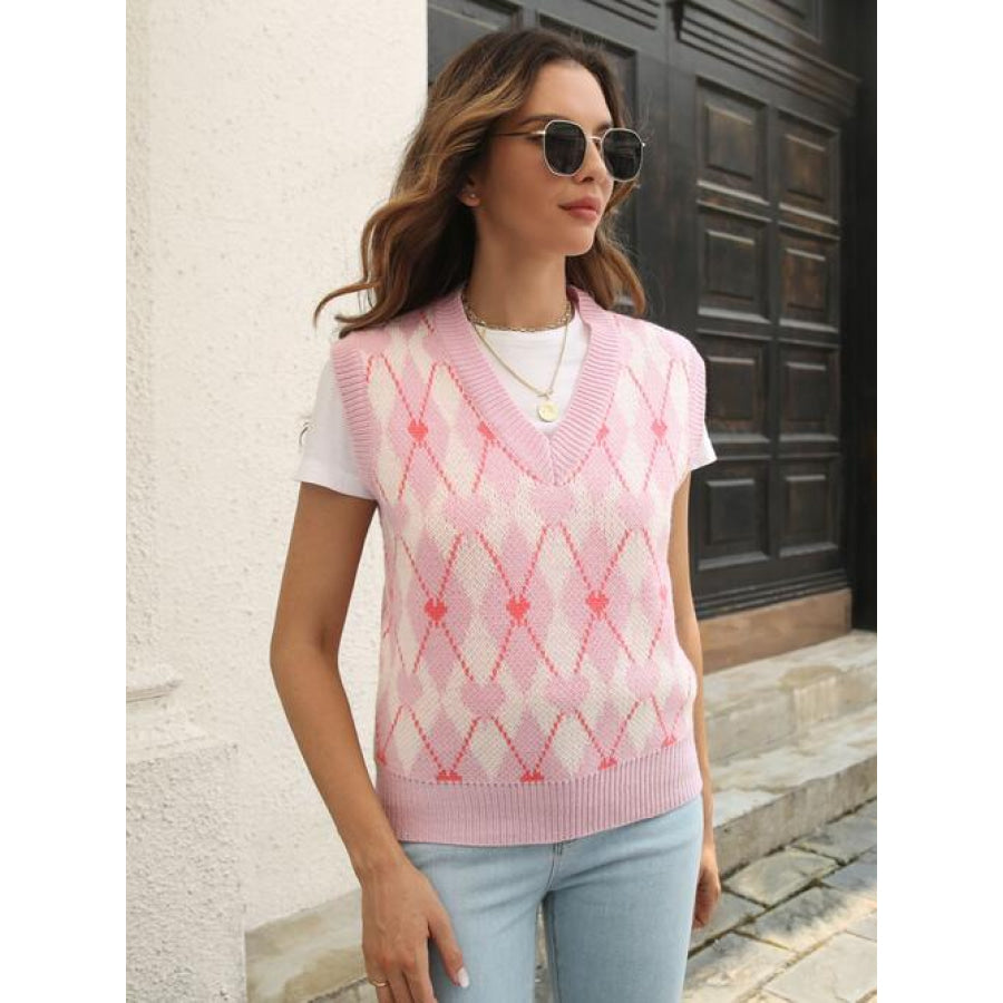 Geometric V-Neck Sweater Vest Shirts & Tops