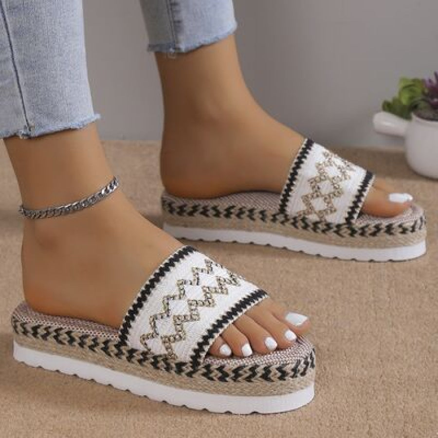 Geometric Weave Platform Sandals White / 36(US5) Apparel and Accessories