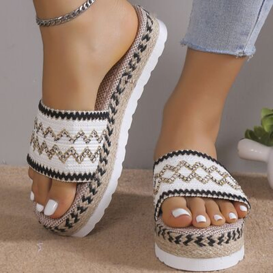 Geometric Weave Platform Sandals White / 36(US5) Apparel and Accessories