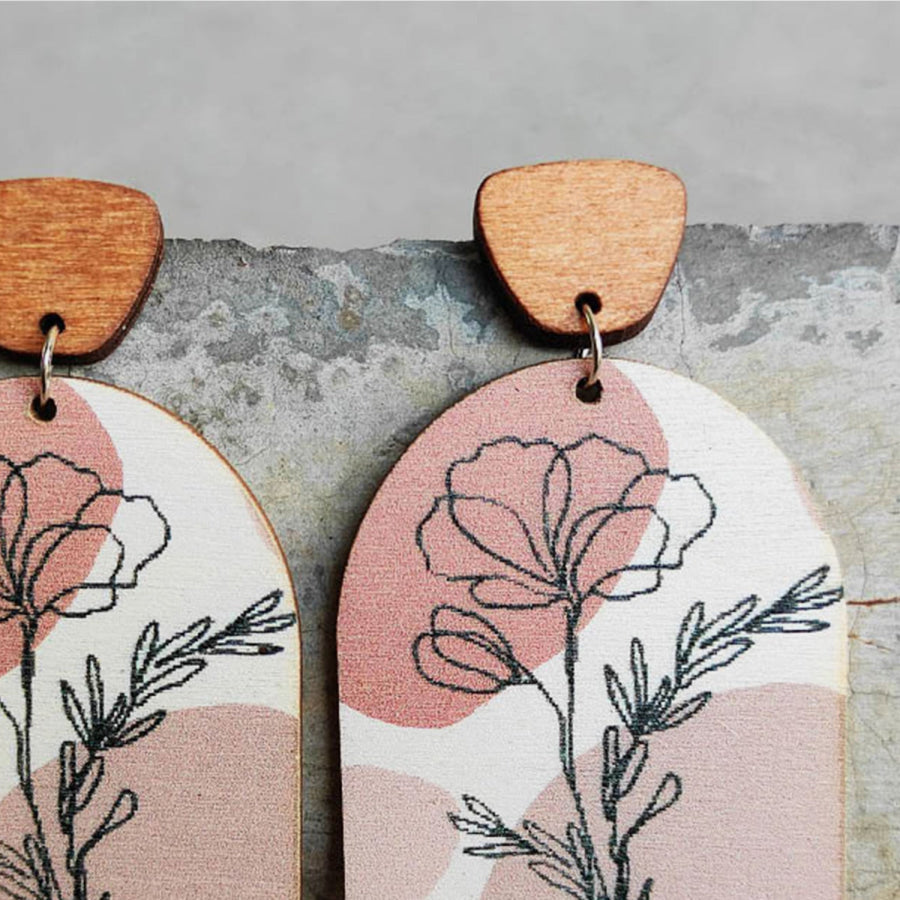 Geometrical Shape Wooden Drop Earrings Dusty Pink / One Size Apparel and Accessories