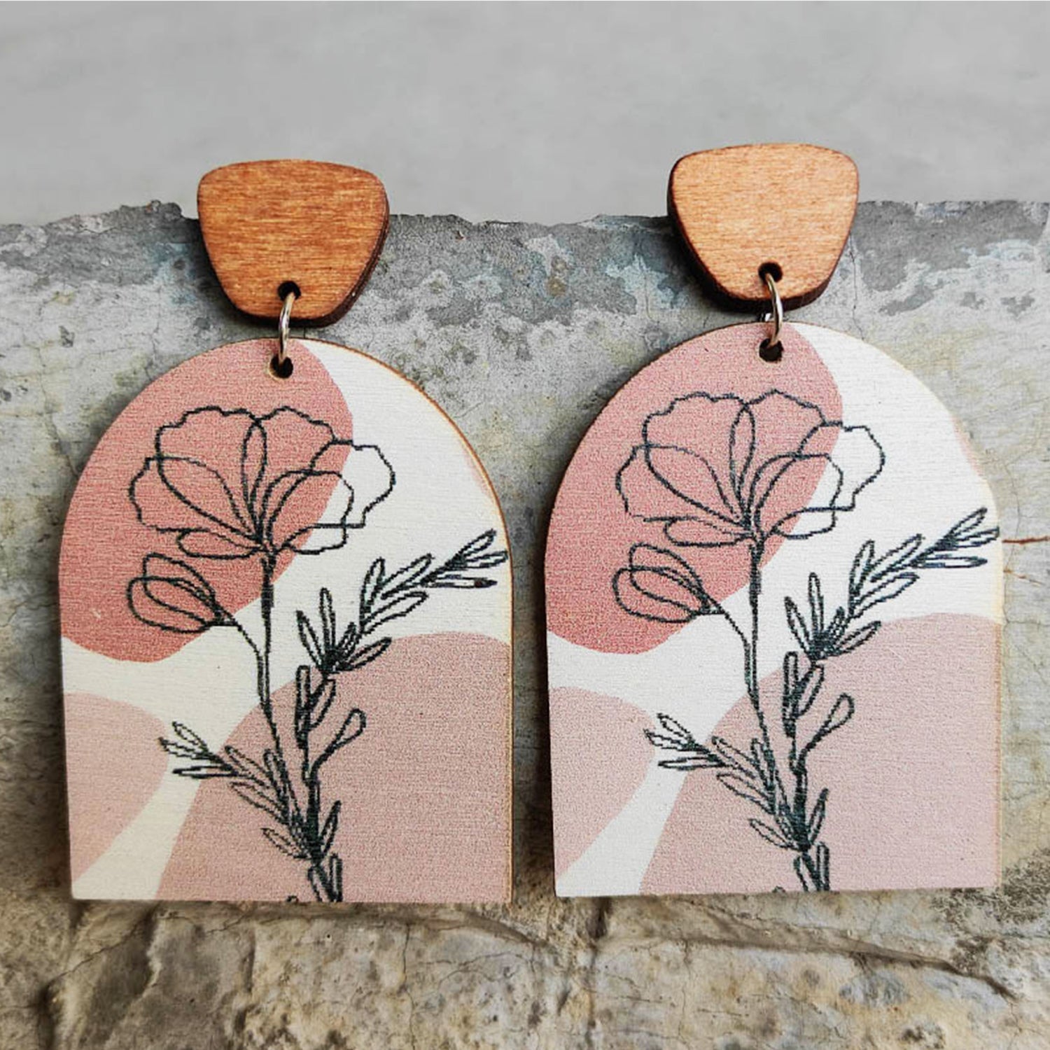 Geometrical Shape Wooden Drop Earrings Dusty Pink / One Size Apparel and Accessories