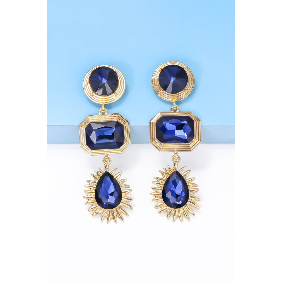 Geometrical Shape Zinc Alloy Frame Glass Dangle Earrings