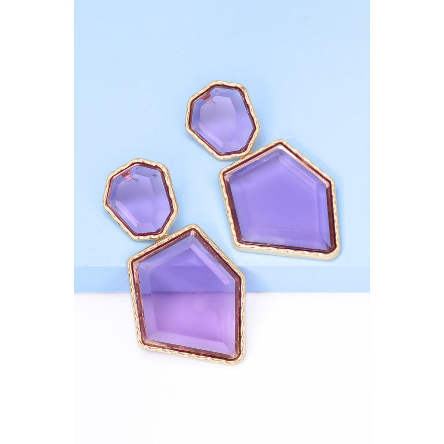 Geometrical Shape Zinc Alloy Frame Resin Dangle Earrings