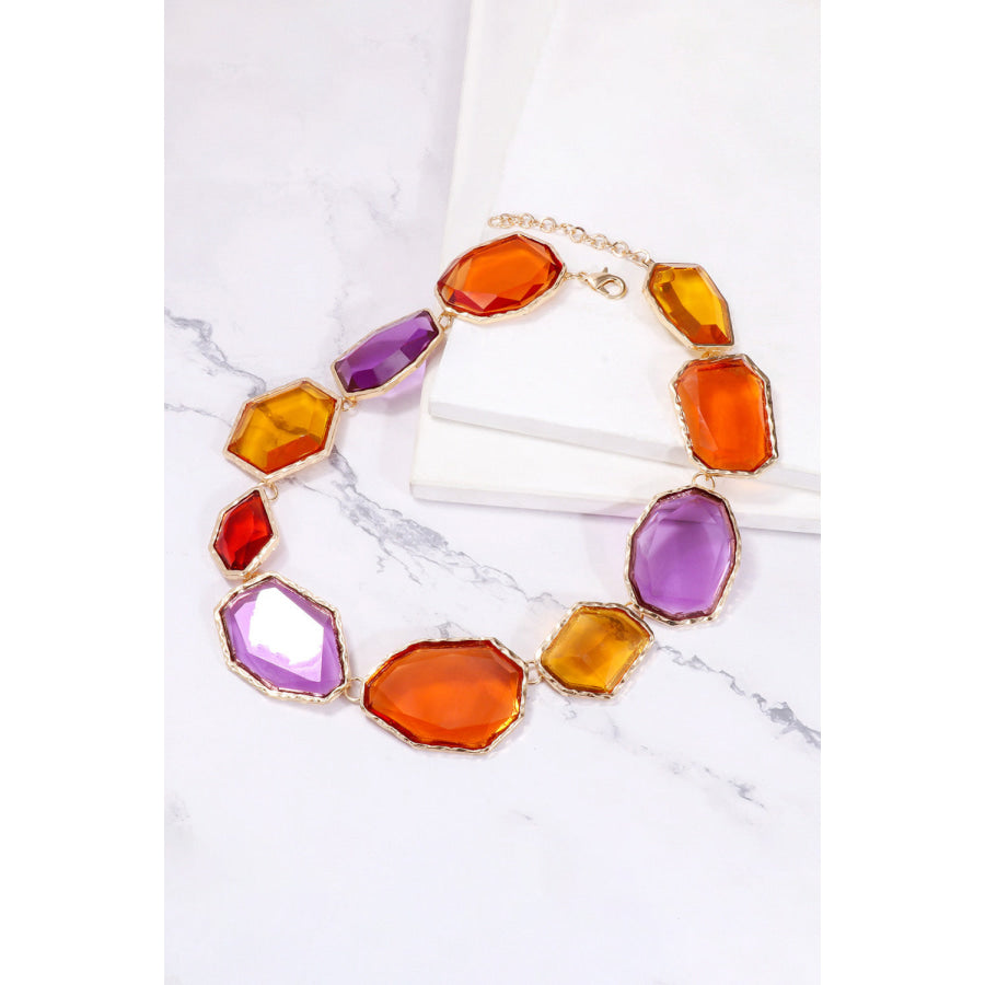 Geometrical Shape Zinc Alloy Frame Resin Necklace Multicolor / One Size