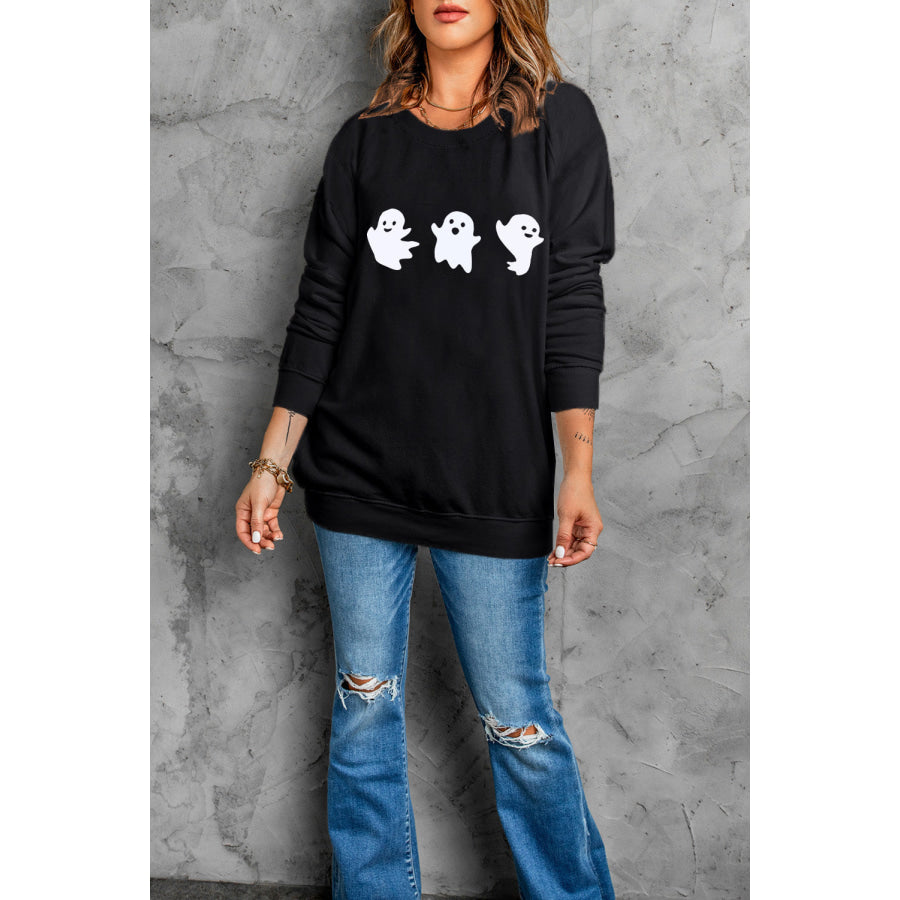 Ghost Round Neck Long Sleeve Sweatshirt Apparel and Accessories