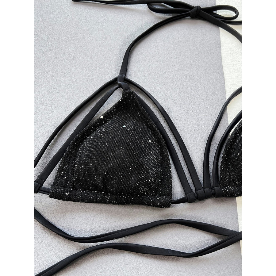 Glitter Halter Neck Strappy Two-Piece Bikini Set Apparel and Accessories