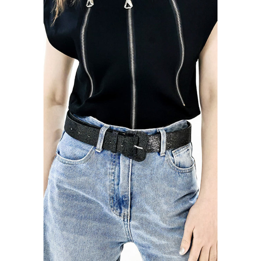 Glitter PU Leather Belt Black / One Size