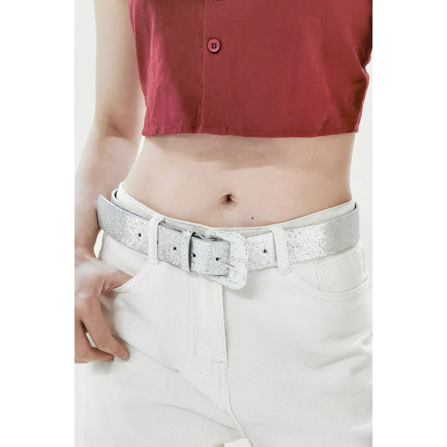 Glitter PU Leather Belt Silver / One Size
