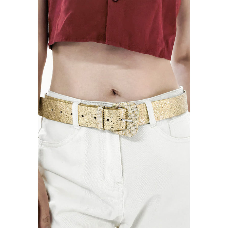 Glitter PU Leather Belt Gold / One Size