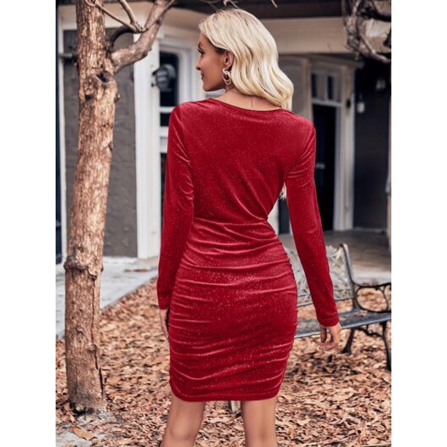 Glitter Ruched Cowl Neck Wrap Dress Apparel and Accessories