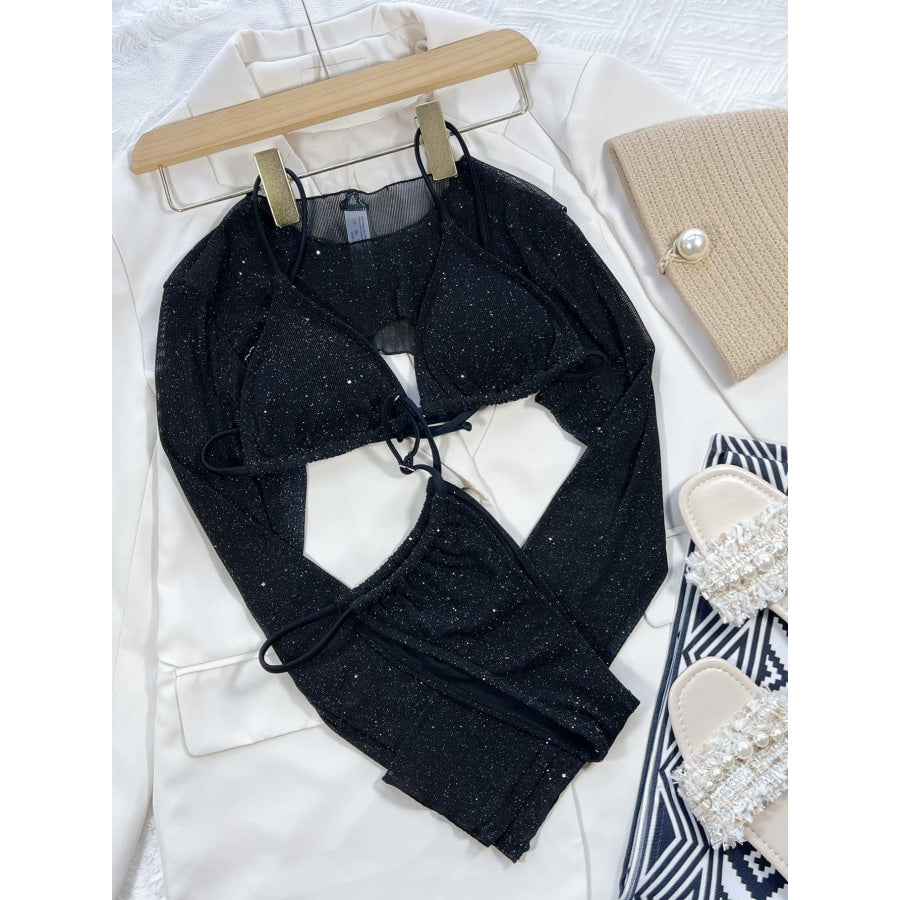 Glitter Three-Piece Swim Set Black / S Apparel and Accessories