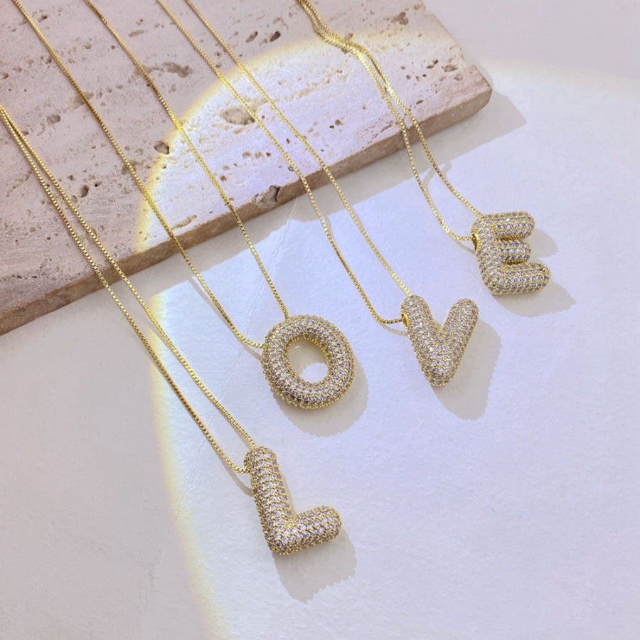 Gold - Plated Inlaid Zircon Letter Necklace Apparel and Accessories