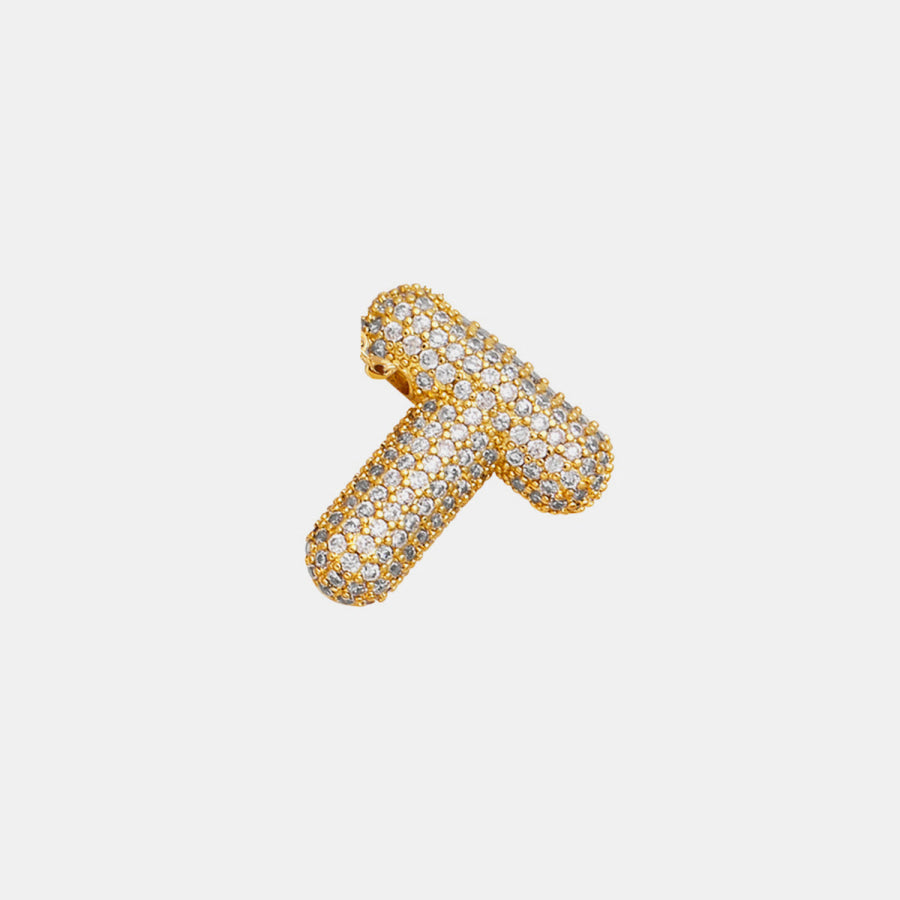 Gold - Plated Inlaid Zircon Letter Necklace Style T / One Size Apparel and Accessories