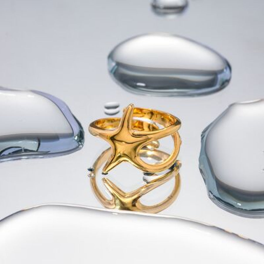 Gold - Plated Stainless Steel Star Ring Gold / One Size Apparel and Accessories