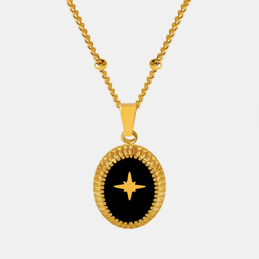Gold - Plated Titanium Steel Oval Shape Pendant Necklace Gold / One Size Apparel and Accessories