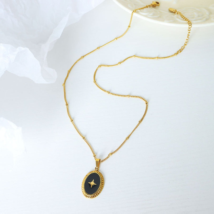 Gold - Plated Titanium Steel Oval Shape Pendant Necklace Gold / One Size Apparel and Accessories