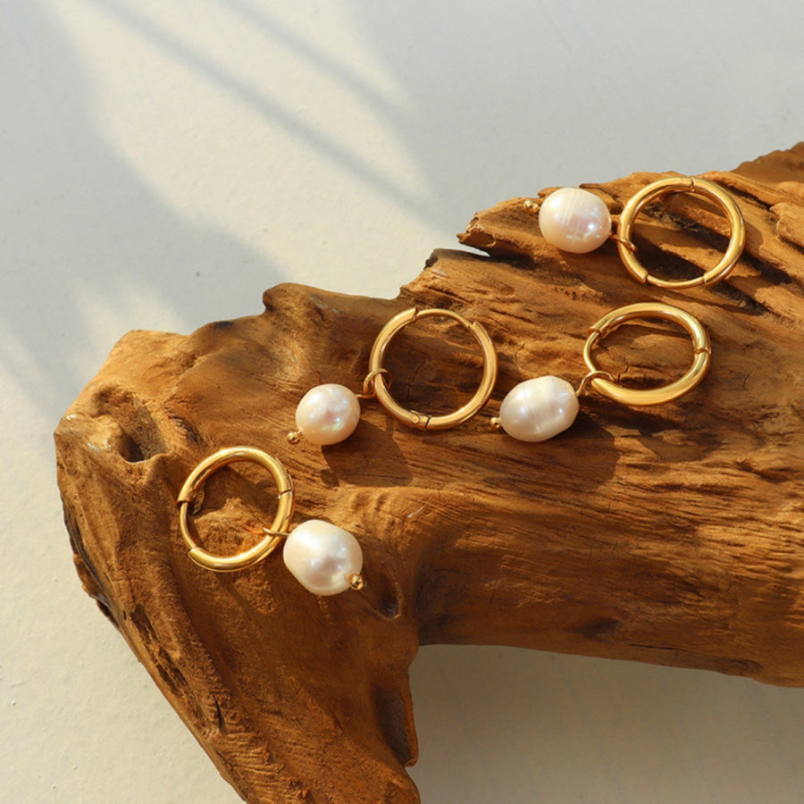 Gold - Plated Titanium Steel Pearl Earrings Gold / One Size Apparel and Accessories