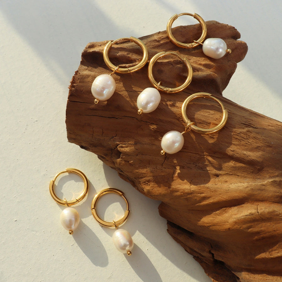 Gold - Plated Titanium Steel Pearl Earrings Gold / One Size Apparel and Accessories