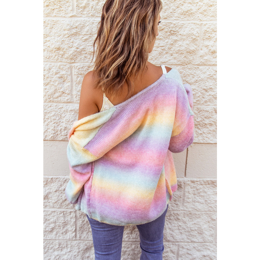 Gradient Open Front Drop Shoulder Cardigan Apparel and Accessories