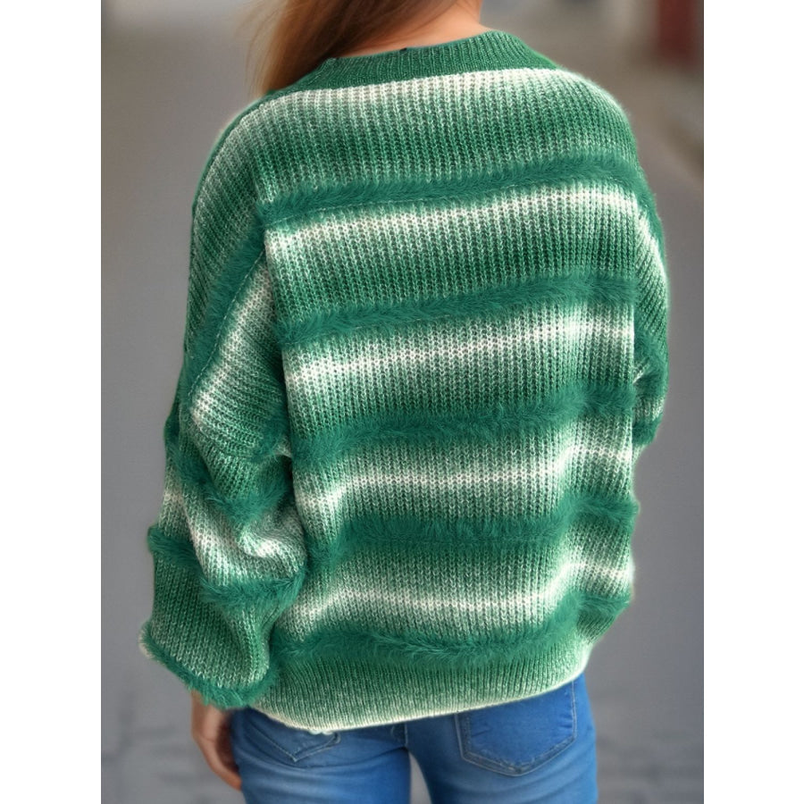 Gradient Round Neck Dropped Shoulder Sweater Apparel and Accessories
