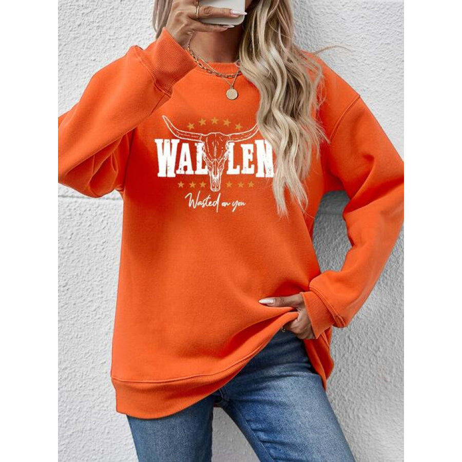 Graphic Round Neck Dropped Shoulder Sweatshirt Pumpkin / S