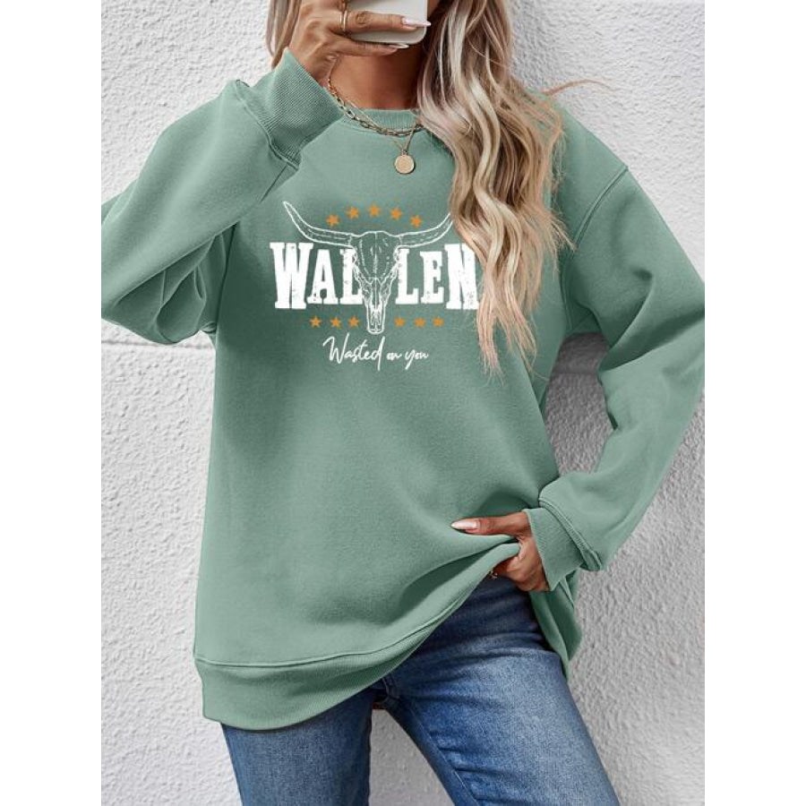 Graphic Round Neck Dropped Shoulder Sweatshirt Sage / S