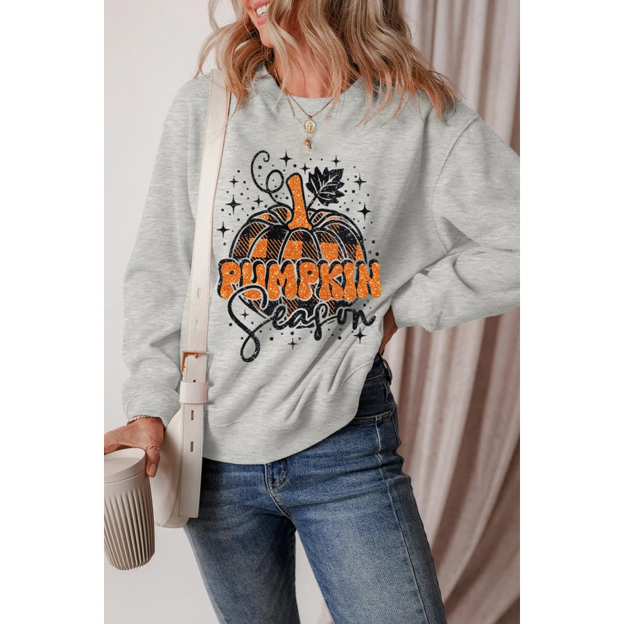 Graphic Round Neck Long Sleeve Sweatshirt Gray / S Apparel and Accessories