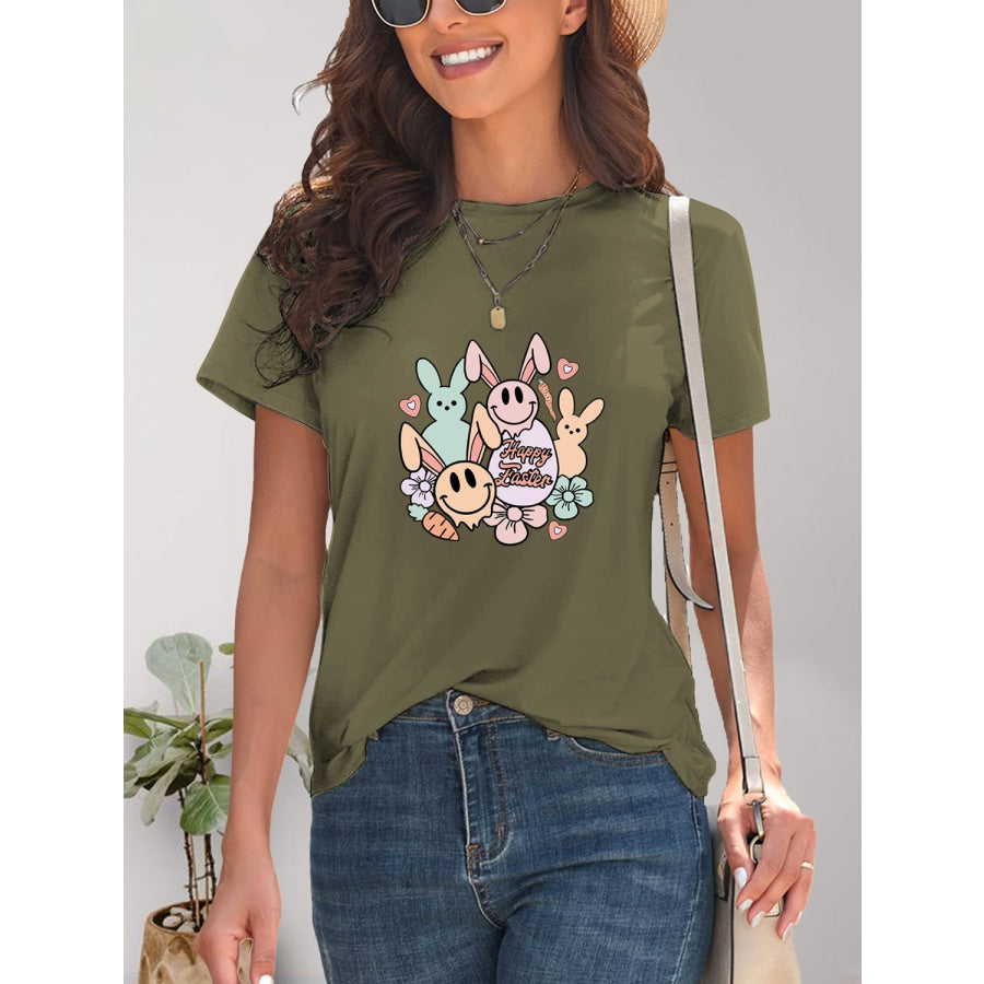 Graphic Round Neck Short Sleeve T - Shirt Apparel and Accessories