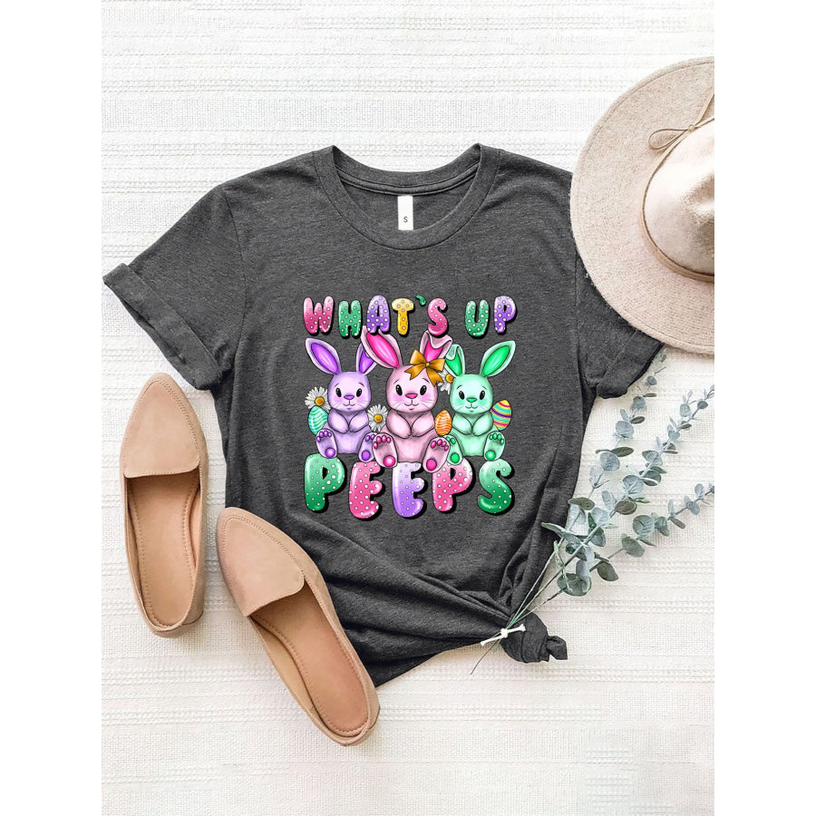 Graphic Round Neck Short Sleeve T-Shirt Charcoal / S Apparel and Accessories