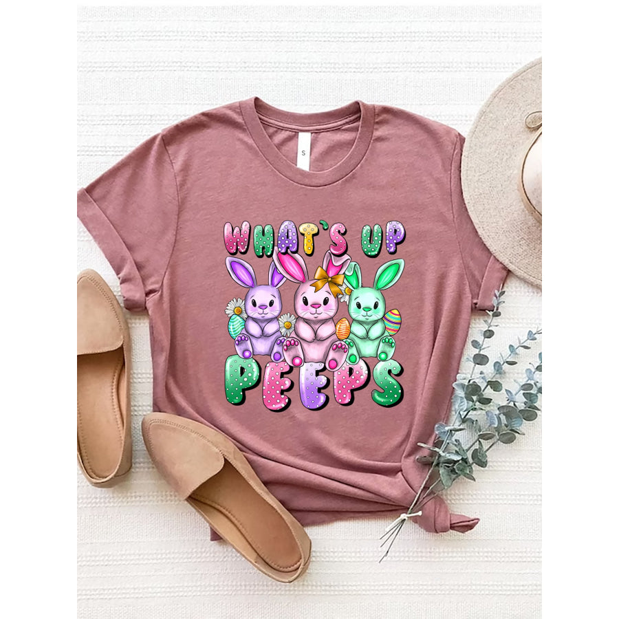 Graphic Round Neck Short Sleeve T-Shirt Light Mauve / S Apparel and Accessories