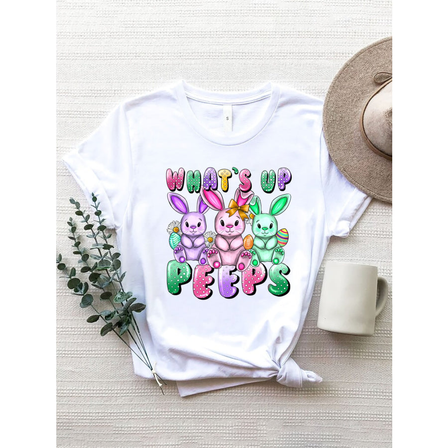 Graphic Round Neck Short Sleeve T-Shirt White / S Apparel and Accessories