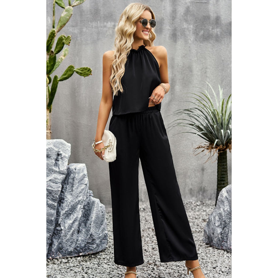 Grecian Neck Sleeveless Pocketed Top and Pants Set