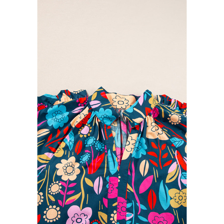 Green Floral Print Puff Sleeve Ruffled Mini Dress Dresses/Floral Dresses