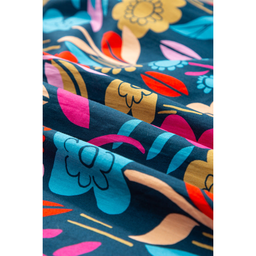 Green Floral Print Puff Sleeve Ruffled Mini Dress Dresses/Floral Dresses