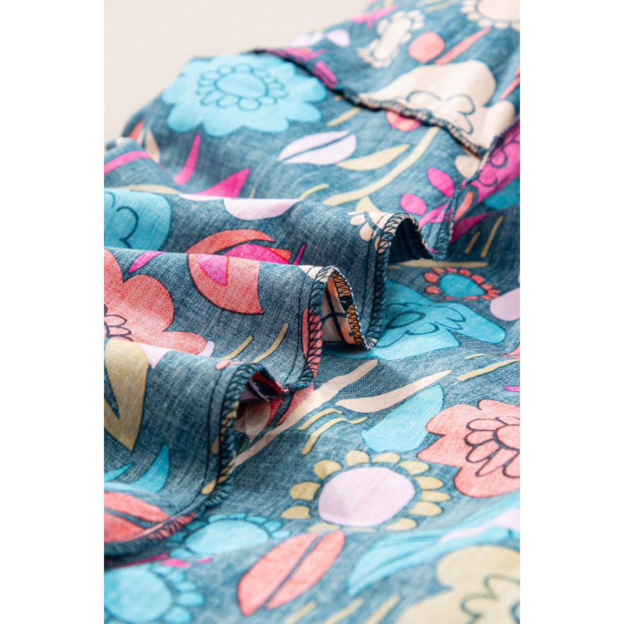 Green Floral Print Puff Sleeve Ruffled Mini Dress Dresses/Floral Dresses