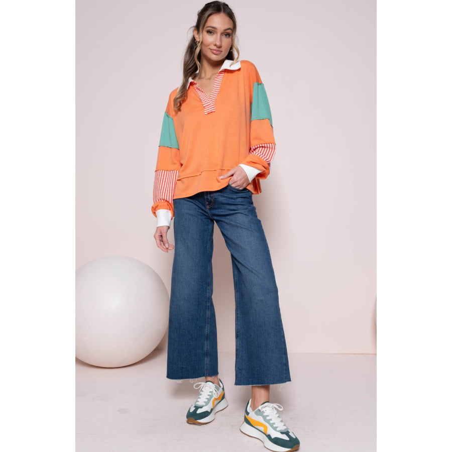 Hailey & Co Color Block Top with Striped Panel Apparel and Accessories