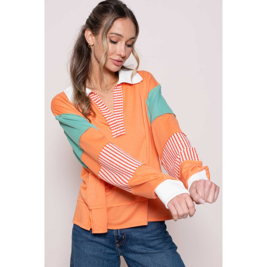 Hailey & Co Color Block Top with Striped Panel Apparel and Accessories
