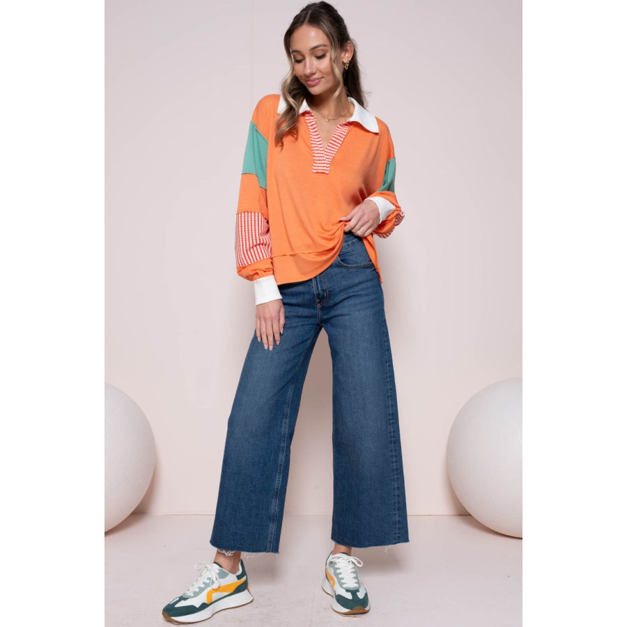 Hailey & Co Color Block Top with Striped Panel Apparel and Accessories