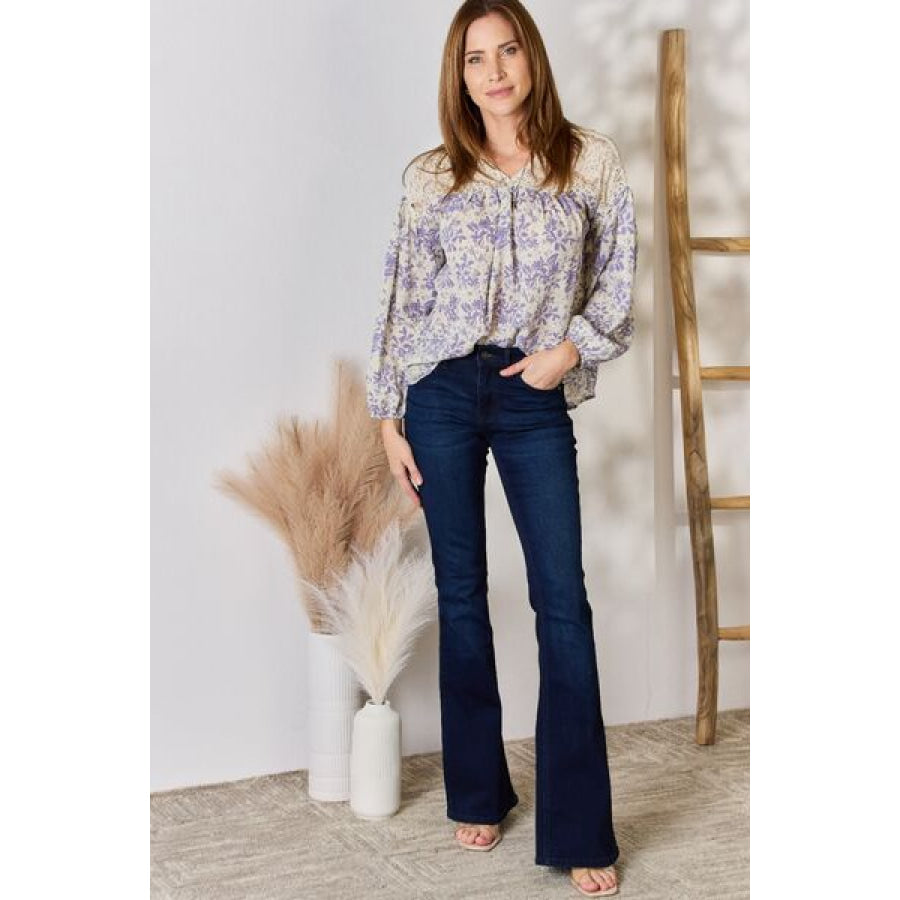 Hailey & Co Full Size Lace Detail Printed Blouse Clothing