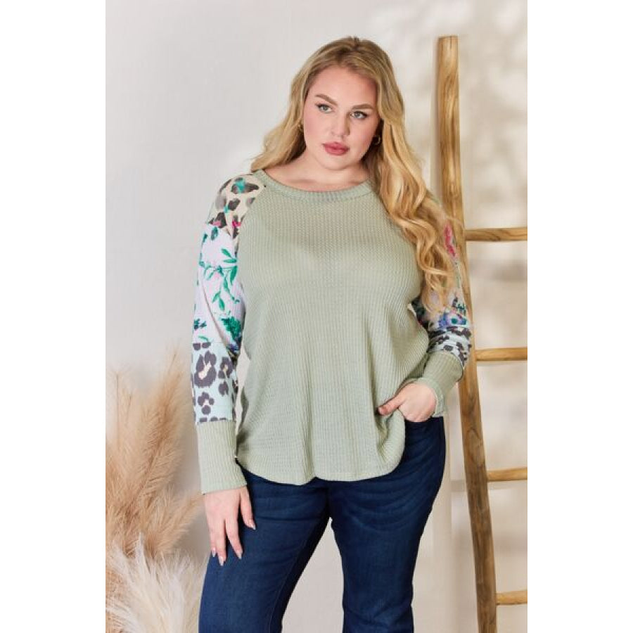 Hailey & Co Full Size Printed Round Neck Blouse Clothing