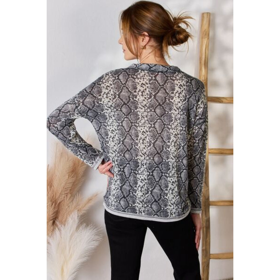 Hailey & Co Full Size Snakeskin V-Neck Long Sleeve Top Clothing