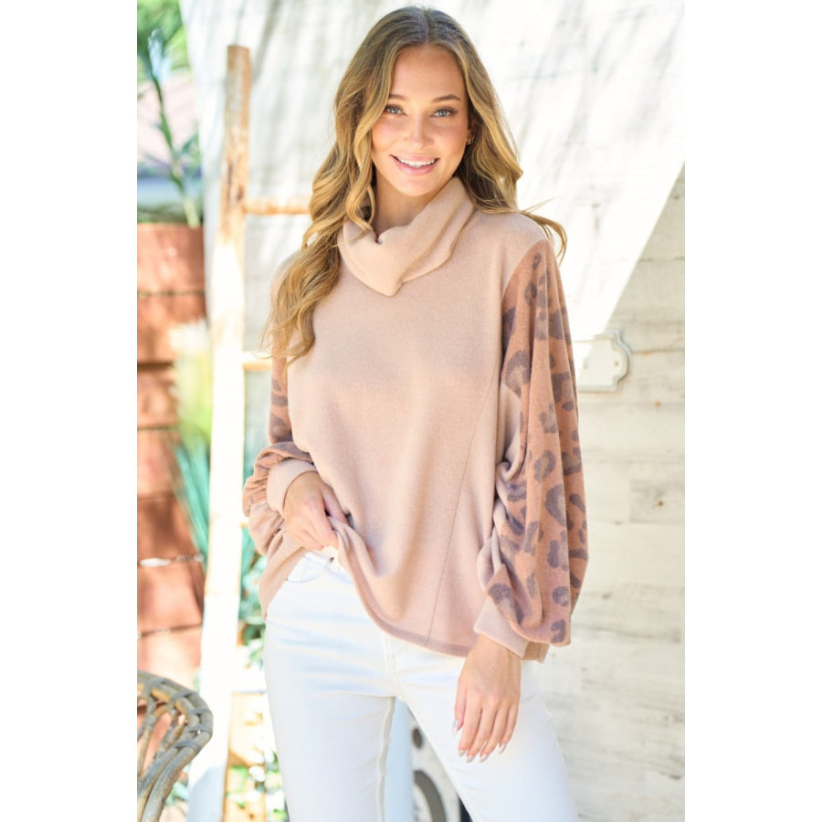 Hailey & Co Leopard Sleeve Color Block Knit Top Apparel and Accessories
