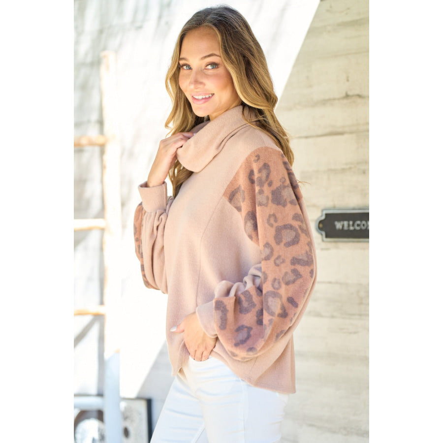 Hailey & Co Leopard Sleeve Color Block Knit Top Apparel and Accessories