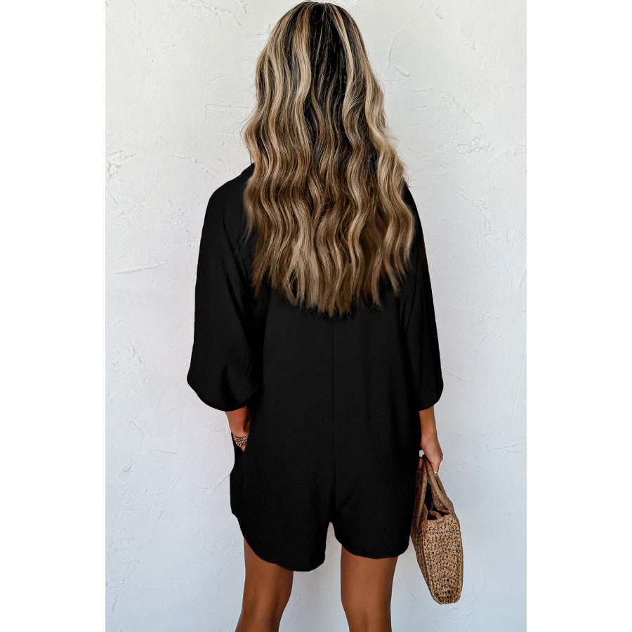 Half Button Collared Neck Romper Apparel and Accessories